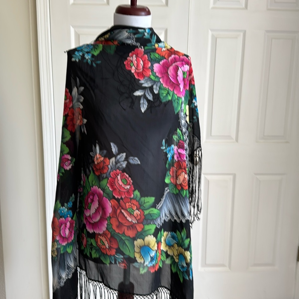 Large Silk Sheer Scarf with Fringe